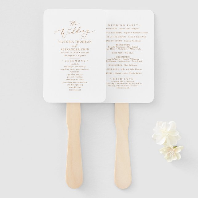 Simple Gold Script Wedding Program Fans (Front and Back)