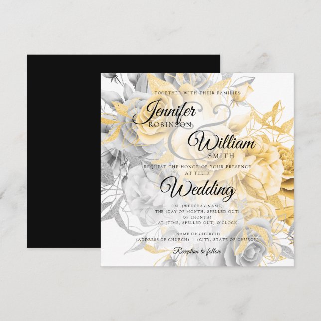 Simple Gold & Silver Elegant Floral Wedding (Front/Back)