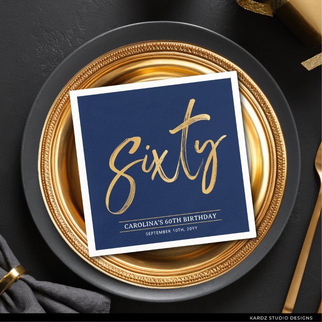Simple Gold Sixty 60th Birthday Party Napkin (Creator Uploaded)