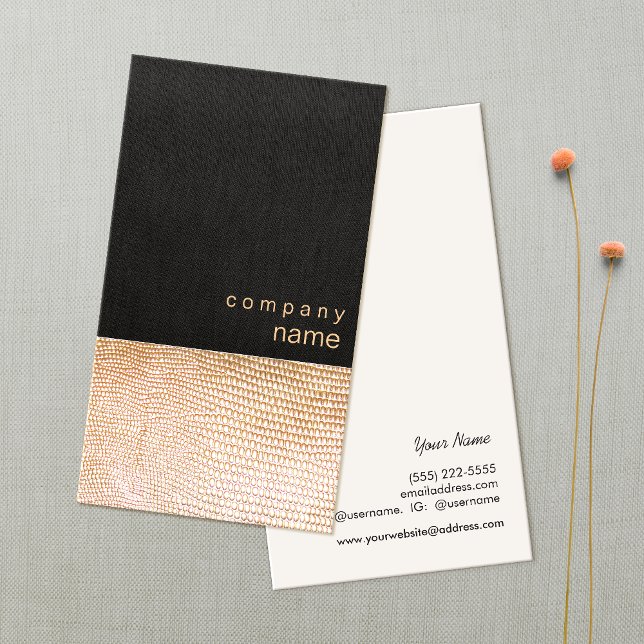 Simple Gold Snake Skin Pattern Black Linen Look Business Card (Creator Uploaded)