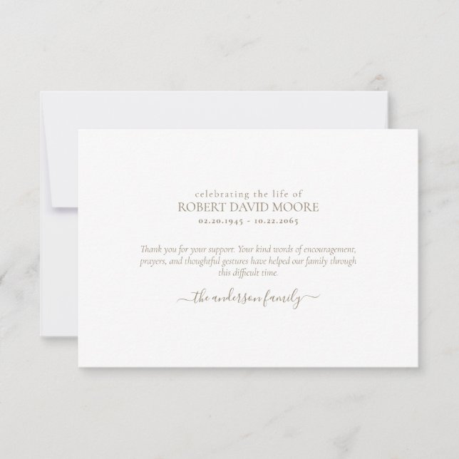 Simple Gold Text Funeral Bereavement Thank You (Front)