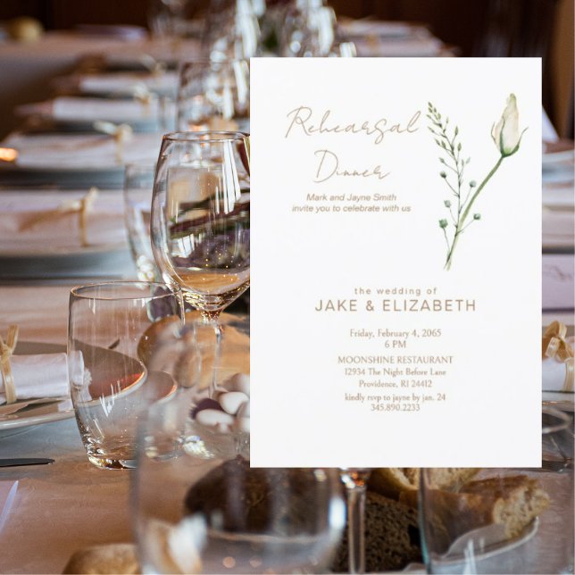 Simple Gold Text Rose Bud Rehearsal Dinner Invitation (Creator Uploaded)
