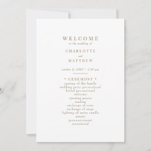 Simple Gold text White Wedding ii Program Invitation