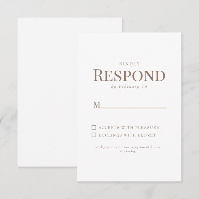 Simple Gold Text White Wedding RSVP Card (Front/Back)