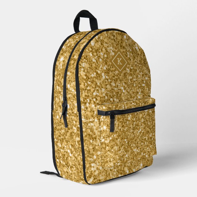 Simple gold tones glitter texture print | monogram printed backpack (Back Corner Left)