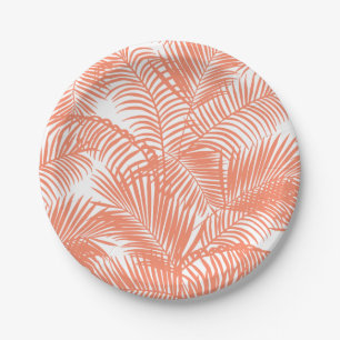 Simple gold tropical coral chic palm tree floral paper plate
