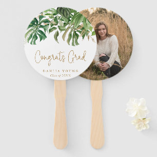 Simple Gold Tropical Photo Modern Graduation Hand Fan