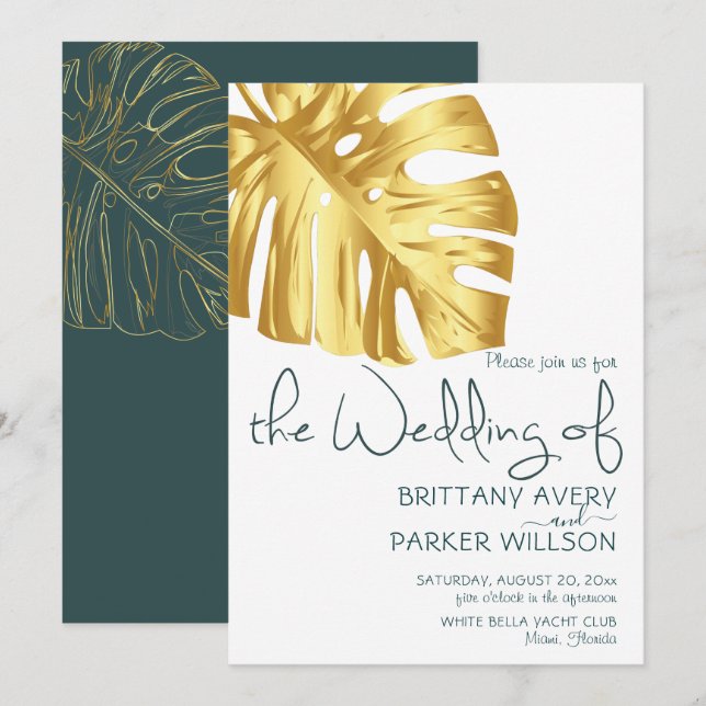 Simple Gold Tropical Wedding Invitation (Front/Back)