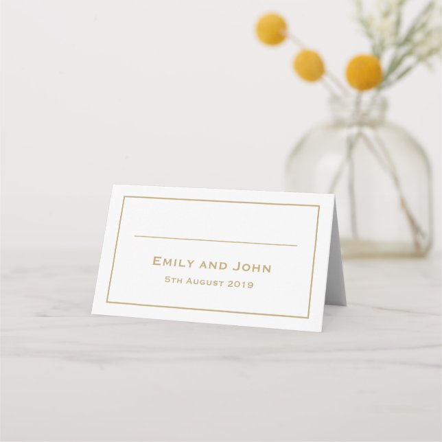 Simple Gold Typography and Border Place Card (Front)