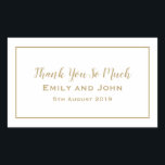 Simple Gold Typography and Frame Wedding Favour Rectangular Sticker<br><div class="desc">Handy stickers for your wedding favours to match the Minimalist Gold wedding collection. Easily personalise the text and you can change the background and text colours if you wish.</div>