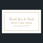 Simple Gold Typography and Frame Wedding Favour Rectangular Sticker<br><div class="desc">Handy stickers for your wedding favours to match the Minimalist Gold wedding collection. Easily personalise the text and you can change the background and text colours if you wish.</div>
