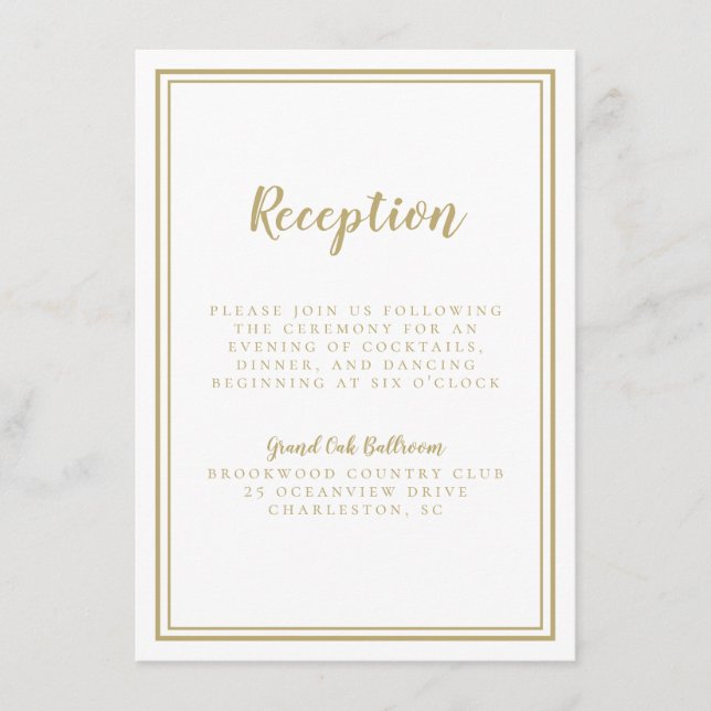 Simple Gold Wedding Reception Modern Chic Details Enclosure Card (Front)