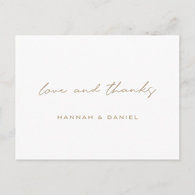Simple Gold Wedding Thank You Postcard (Front)