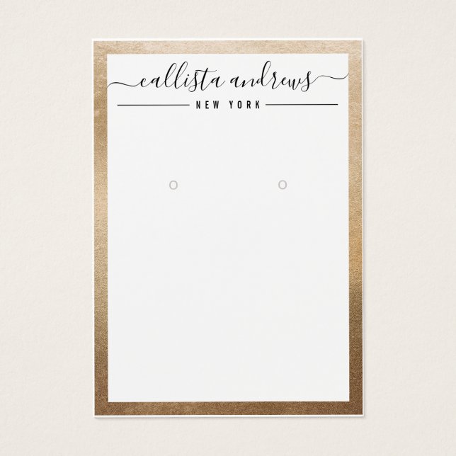 Simple Gold White Cursive Earring Display Card (Front)