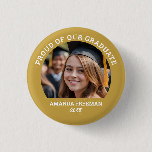 Simple Gold & White Customised Photo Graduate 3 Cm Round Badge