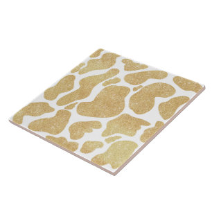 Simple Gold white Large Cow Spots Animal Print Tile