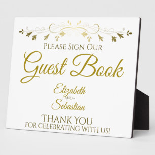 Simple Gold & White Please Sign Guest Book Sign Plaque
