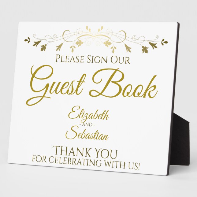 Simple Gold & White Please Sign Guest Book Sign Plaque (Side)