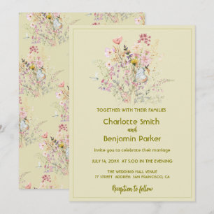 Simple Gold wildflowers bouquet floral wedding Invitation