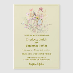 Simple Gold wildflowers bouquet floral wedding  Magnetic Invitation