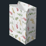 Simple Gold Winter Greenery Watercolor Christmas Medium Gift Bag<br><div class="desc">Make someone's holiday season extra special with this beautiful, hand-painted gift bag. Adorned with festive red and green winter botanical greenery in a watercolor pattern, it's perfect for filling with unique gifts, holiday baked goods, or anything else you know they'll love. The handles make it easy to carry, and the...</div>