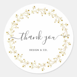 Simple Gold Wreath Thank You Sticker