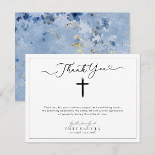 Simple Golden Blue Sympathy Scrift Thank You Card