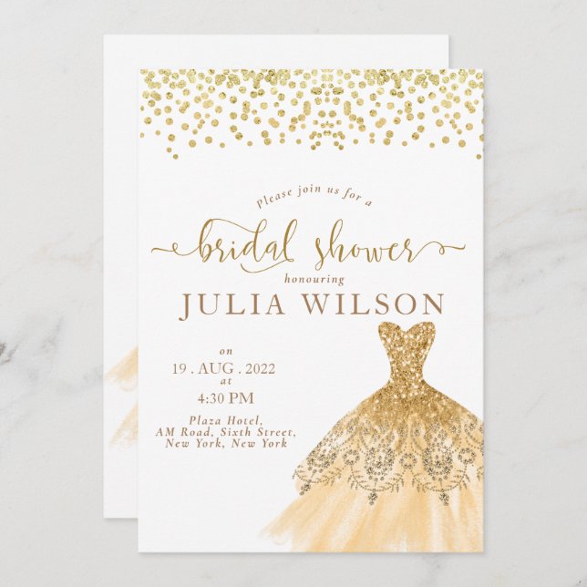 Simple golden foil glitter border bridal shower  invitation (Front/Back)