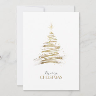 Simple golden hand-drawn tree Christmas Holiday Card