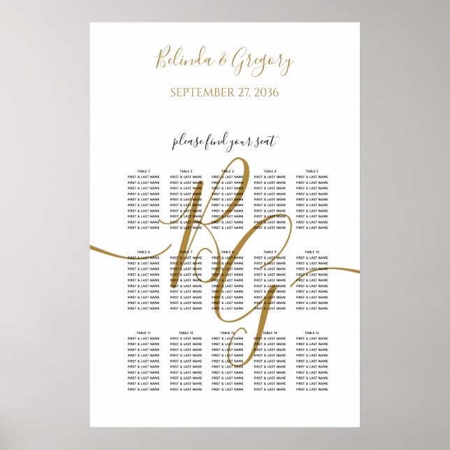 Simple Golden Initial Wedding Seating Chart (Front)