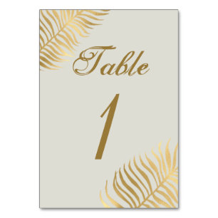 Simple Golden Tropical Leaves Wedding Table Number