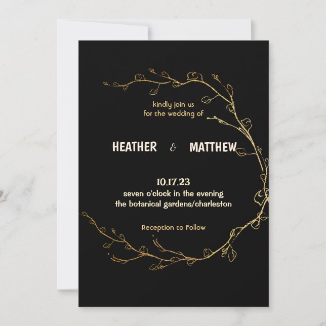 Simple Golden wreath Wedding Invitation (Front)