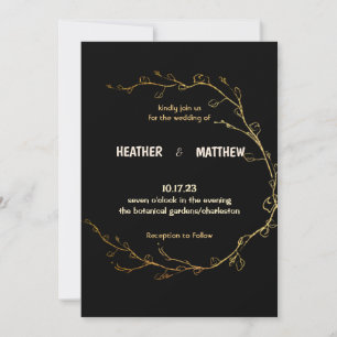 Simple Golden wreath Wedding Invitation