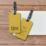 Simple Golden Yellow Black Bold Monogram  Luggage Tag<br><div class="desc">Simple elegant customisable luggage tag design with golden background,  black bold monogram.</div>