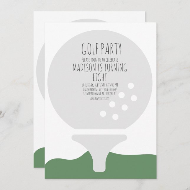 Simple Golf Ball Birthday Party Invitation (Front/Back)