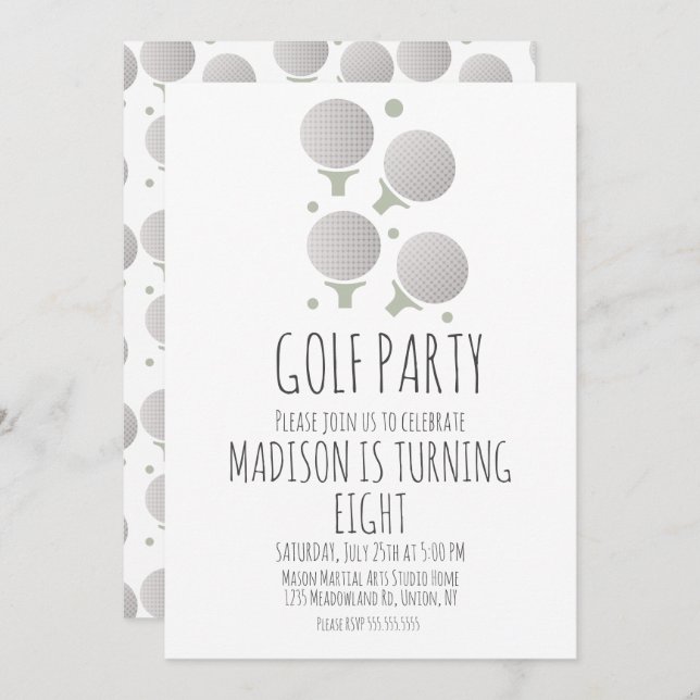 Simple Golf Balls Birthday Party Invitation (Front/Back)
