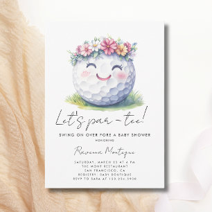 Simple Golf Floral Wreath Lets Par-Tee Baby Shower Invitation