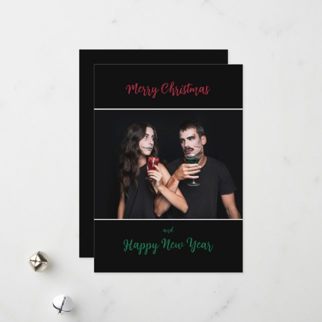 Simple Gothic Merry Christmas One Photo  Holiday Card (Front/Back In Situ)