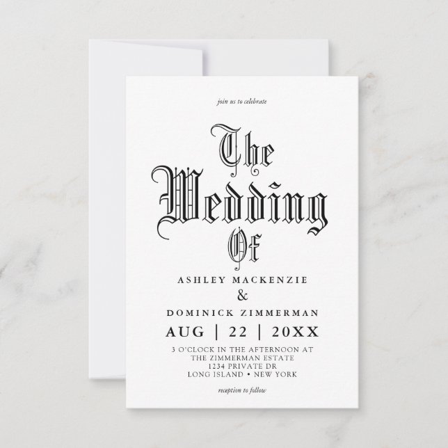 Simple Gothic Vampire Calligraphy Wedding   Invitation (Front)