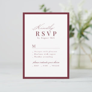 Simple Graceful Script Burgundy QR code Wedding RSVP Card