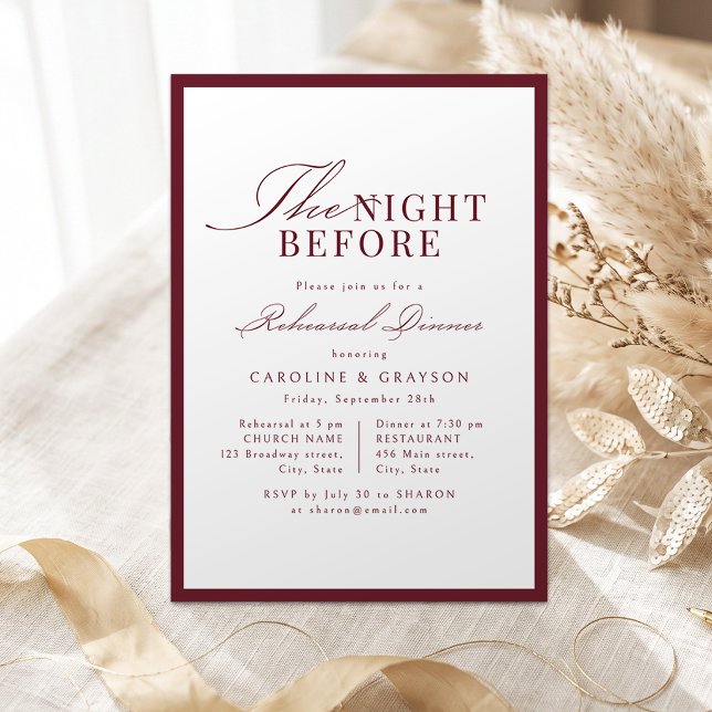 Simple Graceful Script Burgundy The Night Before Invitation (Simple Graceful Script Burgundy The Night Before Invitation)