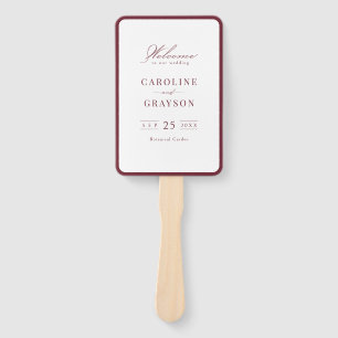 Simple Graceful Script Burgundy Wedding Program Hand Fan