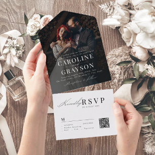 Simple Graceful Script Typography Photo Wedding All In One Invitation