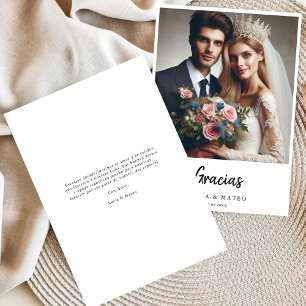 Simple Gracias Spanish Wedding Photo Thank you Card