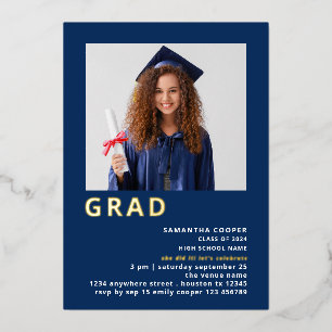 Simple Grad 2025 Photo Graduation Navy Gold Real