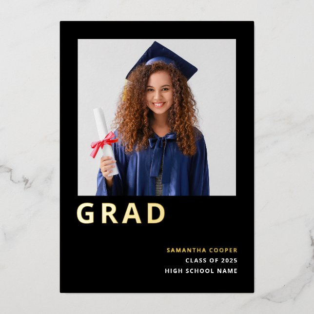 Simple Grad 2025 Real Gold Foil Black Announcement (Front)