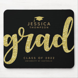 Simple Grad Black and Faux Gold Glitter Mouse Pad