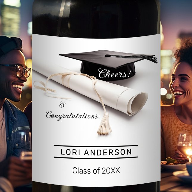 Simple Grad Cap Elegant Graduation Wine Label (Creator Uploaded)