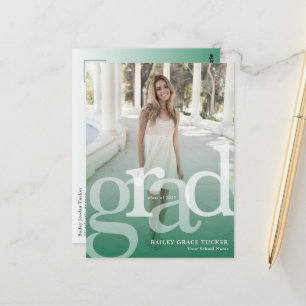 Simple GRAD Green Overlay ANY Year Graduation Postcard