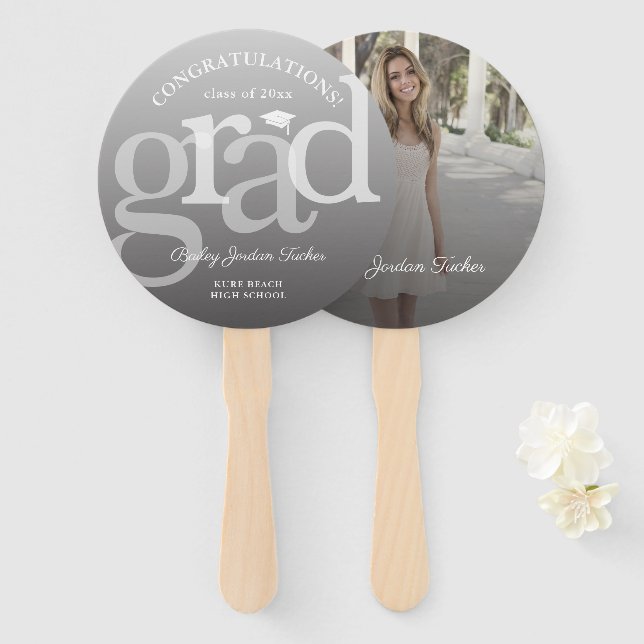 Simple GRAD Overlay Ombre ANY Year Graduation Hand Fan (Front and Back)